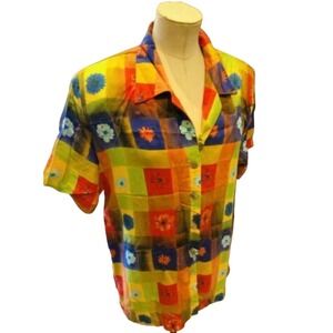 Vintage 90's Retro Blouse women's Floral print Blouse Shoulder pads Sz M